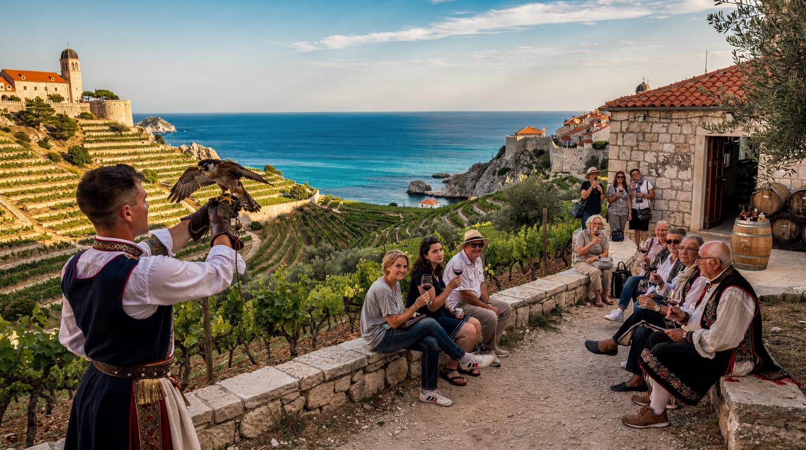 Konavle day trip from Dubrovnik: valley wine, falconry, and folklore