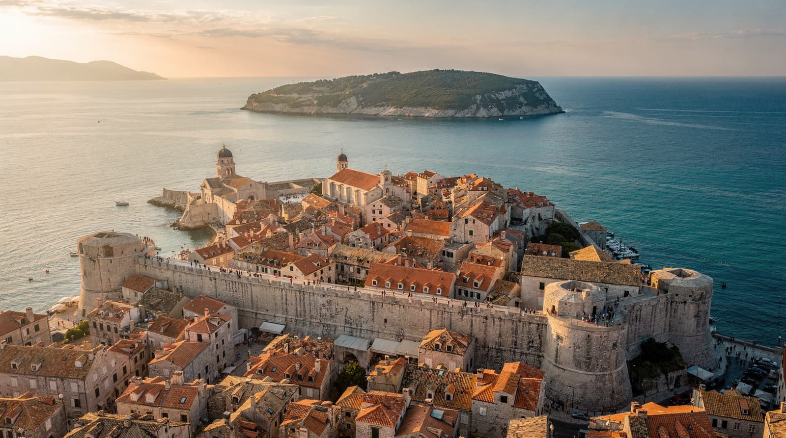 Dubrovnik Old Town and City Walls at sunset